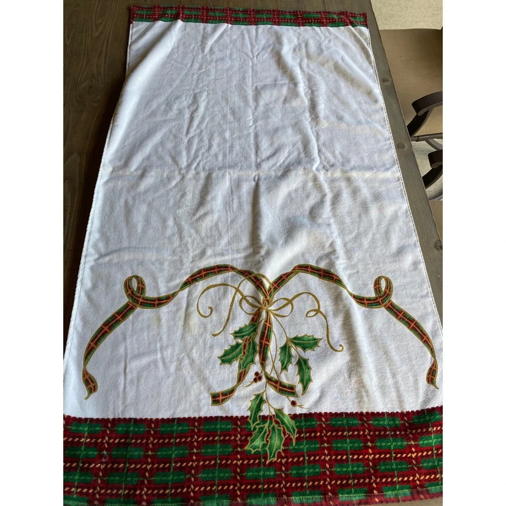 Lenox Holiday Nouveau 4 Piece Towel Set Cotton Holly Plaid Gold 750906 New‎